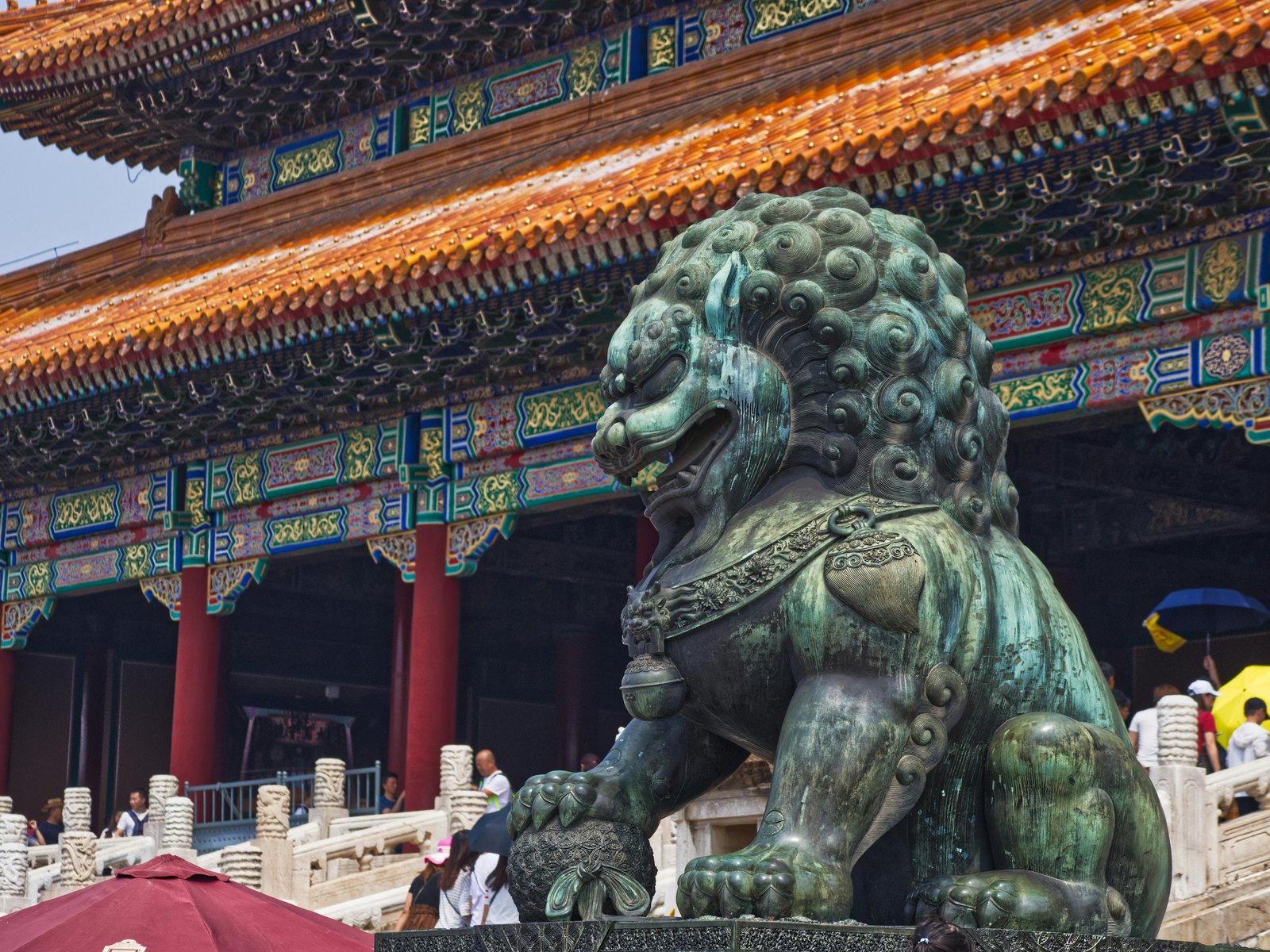 Bronze lion at the entrance of the Forbidden City in Beijing